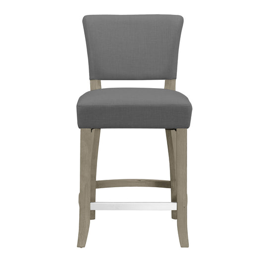 Set of 2 Aleck Grey Fabric Counter Stool with Antique Finish Wood Legs