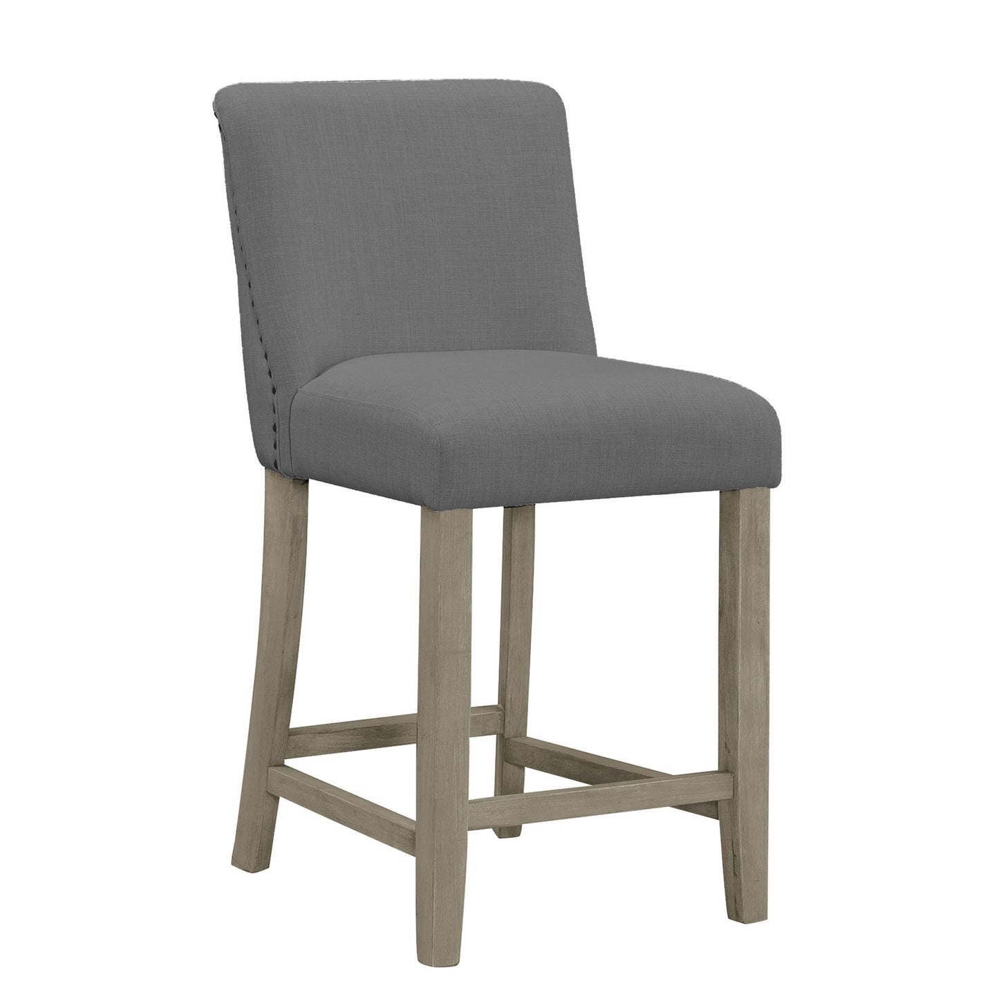 Set of 2 Aleco Grey Fabric Counter Stool with Metal Nail Head Accents