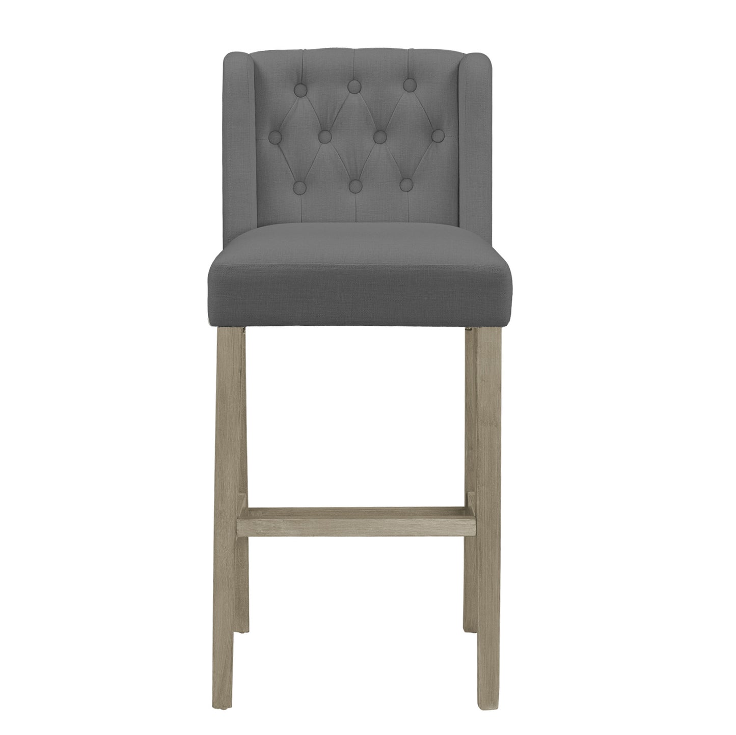 Set of 2 Aled Grey Fabric Bar Stool with Side Wings and Tufted Buttons