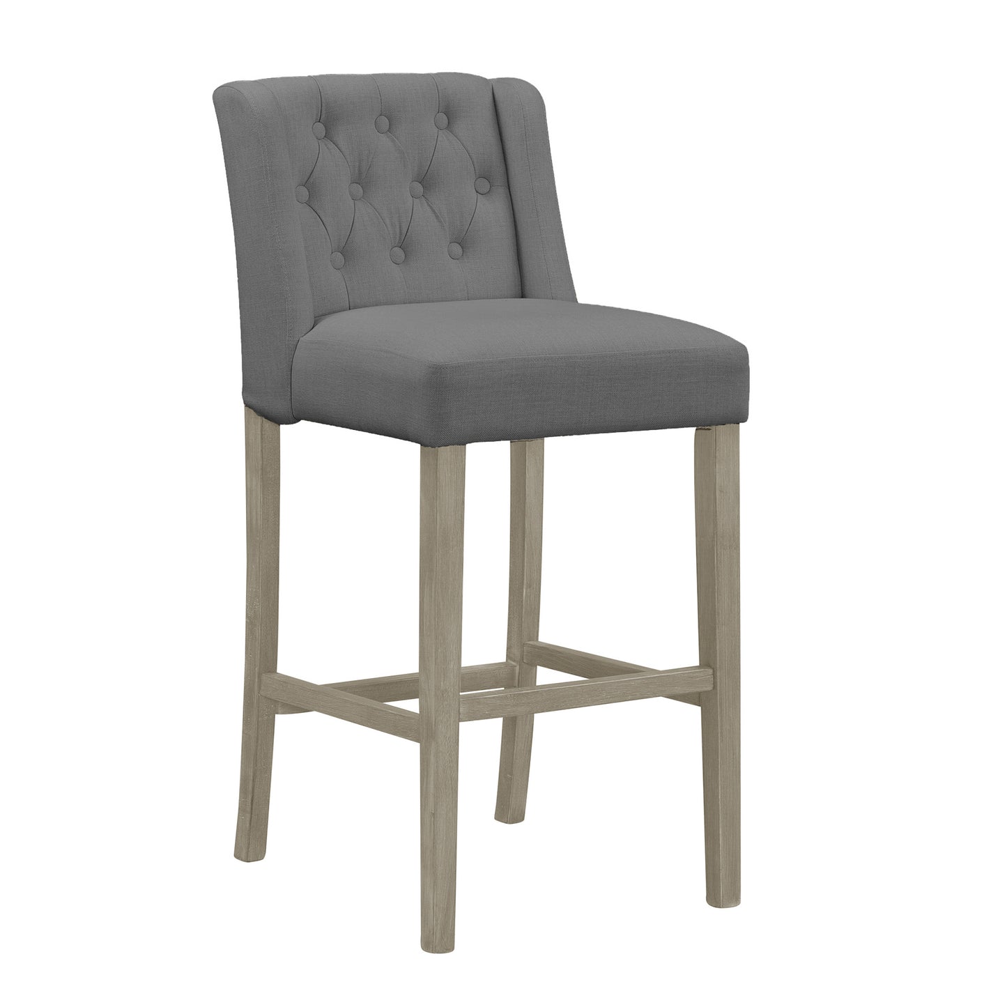 Set of 2 Aled Grey Fabric Bar Stool with Side Wings and Tufted Buttons