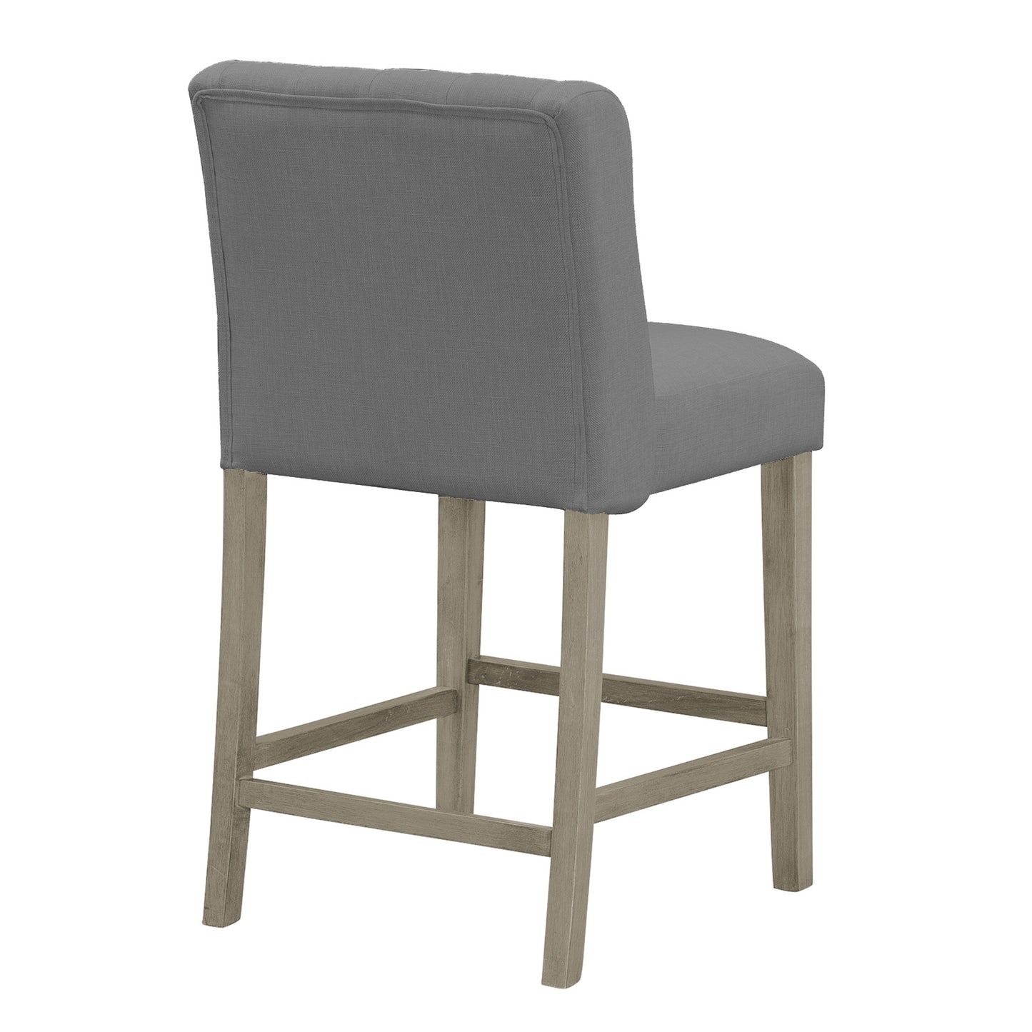 Set of 2 Aled Grey Fabric Counter Stool with Side Wings and Tufted Buttons