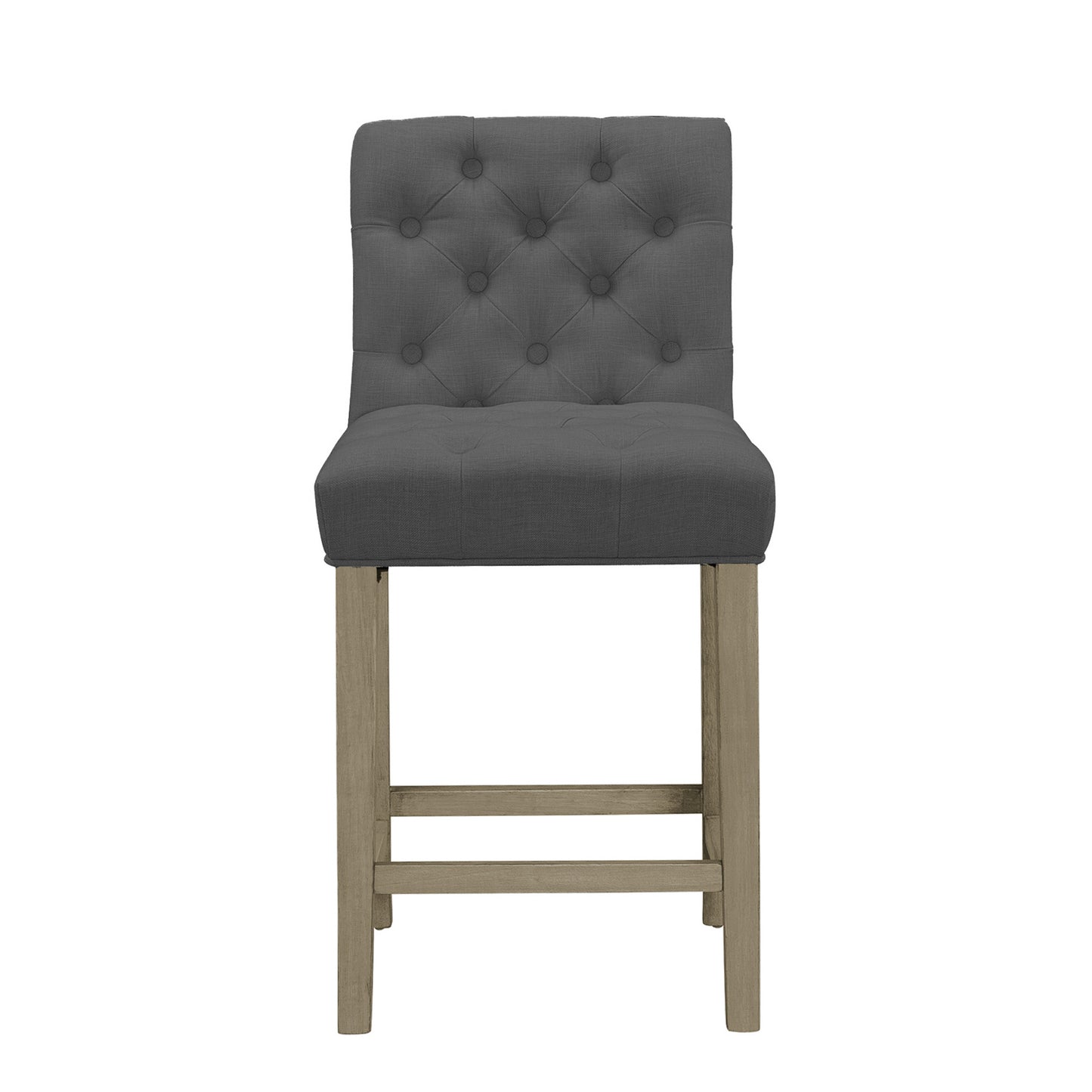 Set of 2 Alee Grey Fabric Counter Stool with Tufted Buttons and Wood Legs