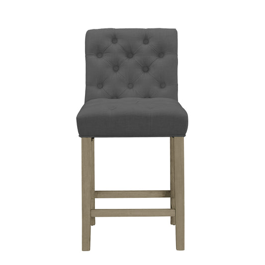 Set of 2 Alee Grey Fabric Counter Stool with Tufted Buttons and Wood Legs
