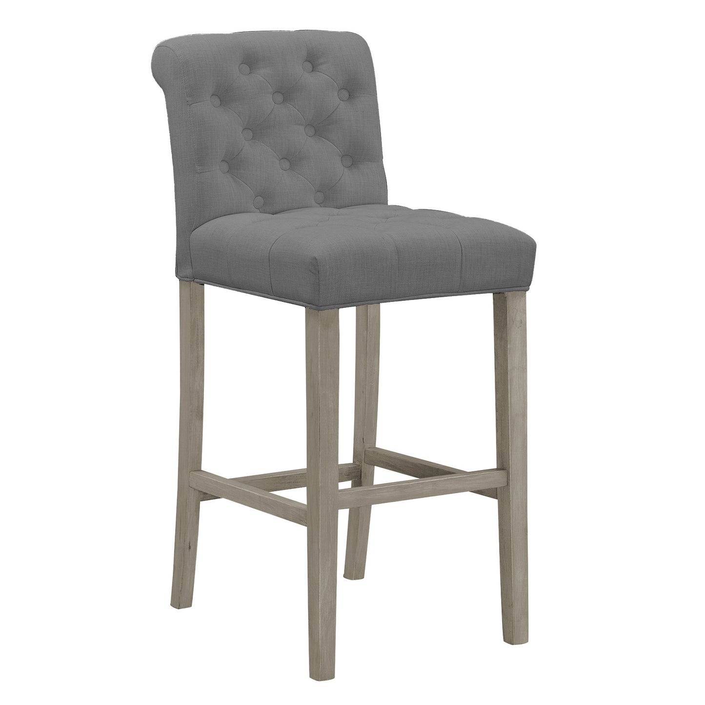 Set of 2 Aleen Grey Fabric Bar Stool with Roll Back Design and Tufted Buttons