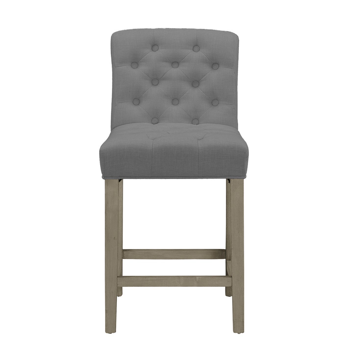 Set of 2 Aleen Grey Fabric Counter Stool with Roll Back Design and Tufted Buttons