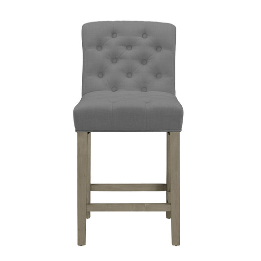 Set of 2 Aleen Grey Fabric Counter Stool with Roll Back Design and Tufted Buttons