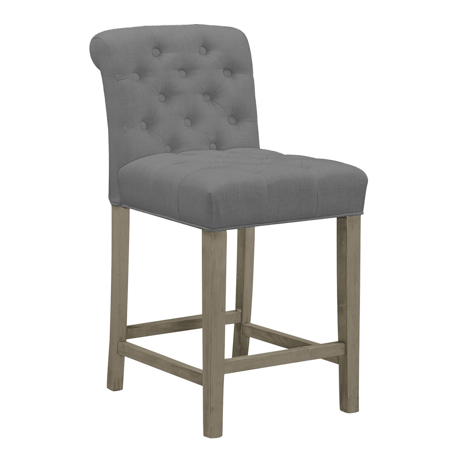 Set of 2 Aleen Grey Fabric Counter Stool with Roll Back Design and Tufted Buttons