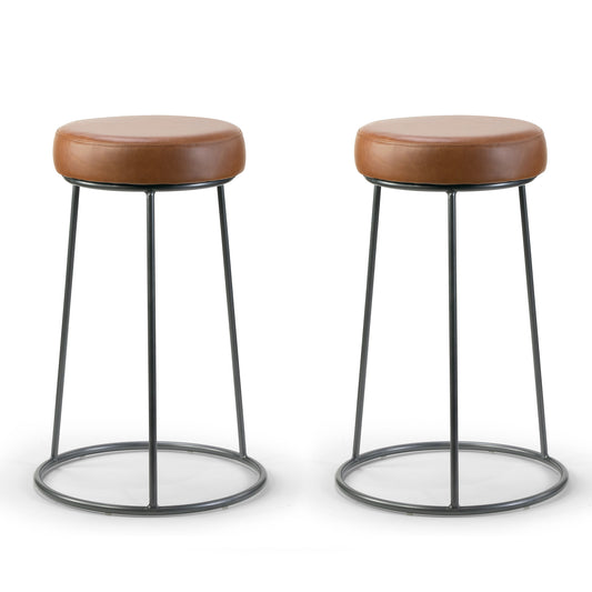 Set of 2 Amie Brown Backless Counter Stool with Gunmetal Grey Frame