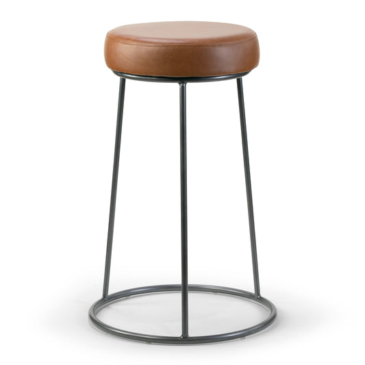 Set of 2 Amie Brown Backless Counter Stool with Gunmetal Grey Frame