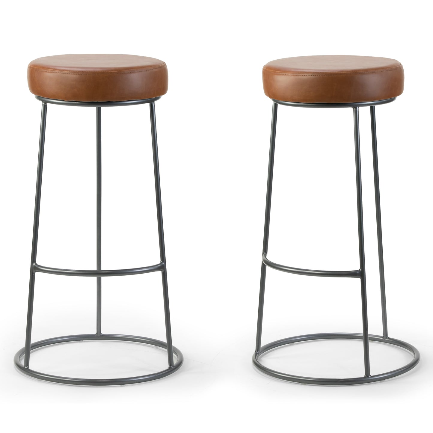 Set of 2 Amie Brown Backless Bar Stool with Gunmetal Grey Frame