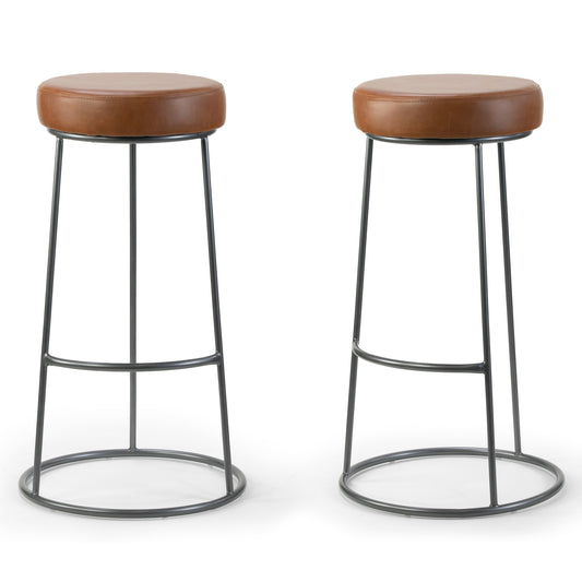 Set of 2 Amie Brown Backless Bar Stool with Gunmetal Grey Frame