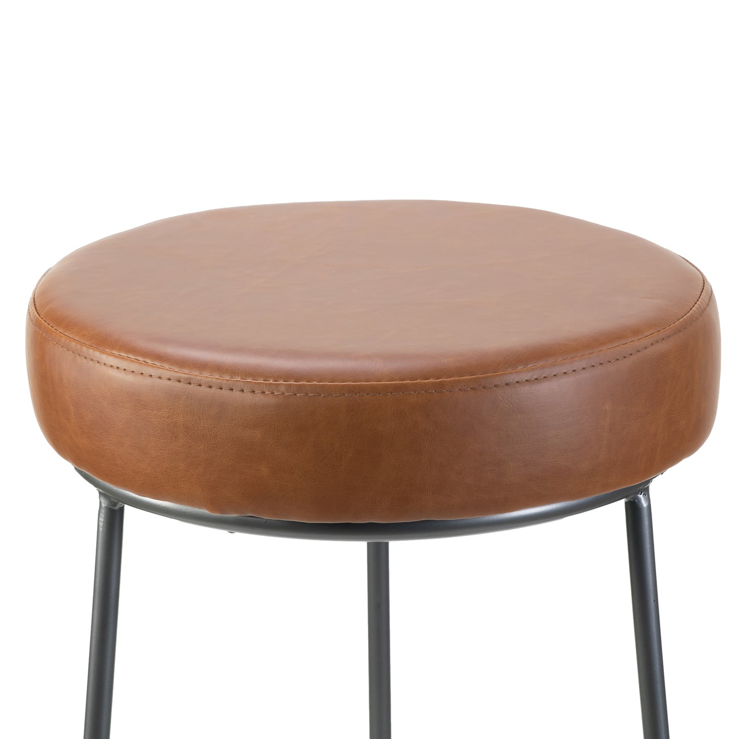 Set of 2 Amie Brown Backless Bar Stool with Gunmetal Grey Frame