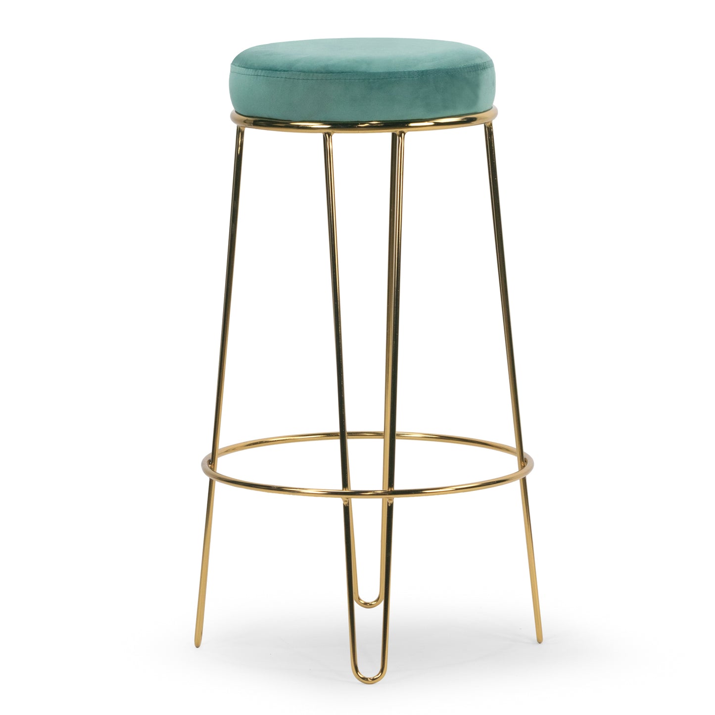 Set of 2 Angie Turquoise Velvet Bar Stool with Golden Metal Frame