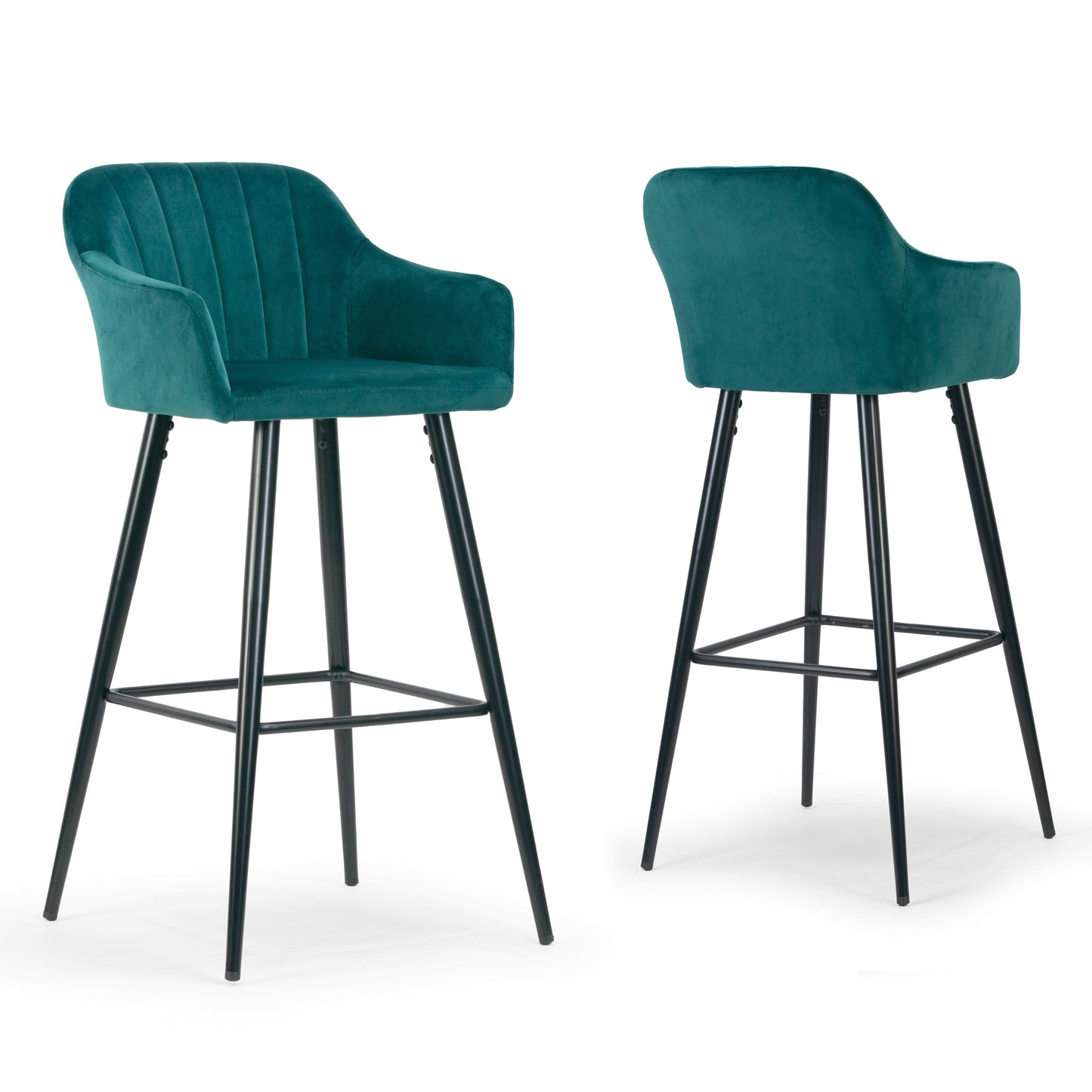 Set of 2 Anisa Teal Velvet Barstool with Decorative Stitching