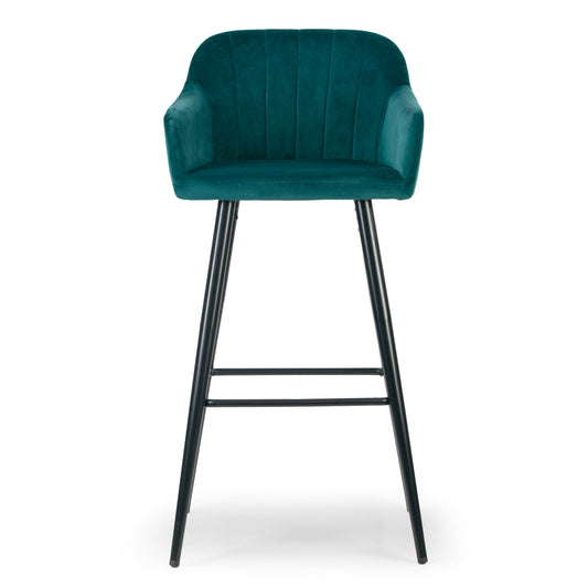 Set of 2 Anisa Teal Velvet Barstool with Decorative Stitching
