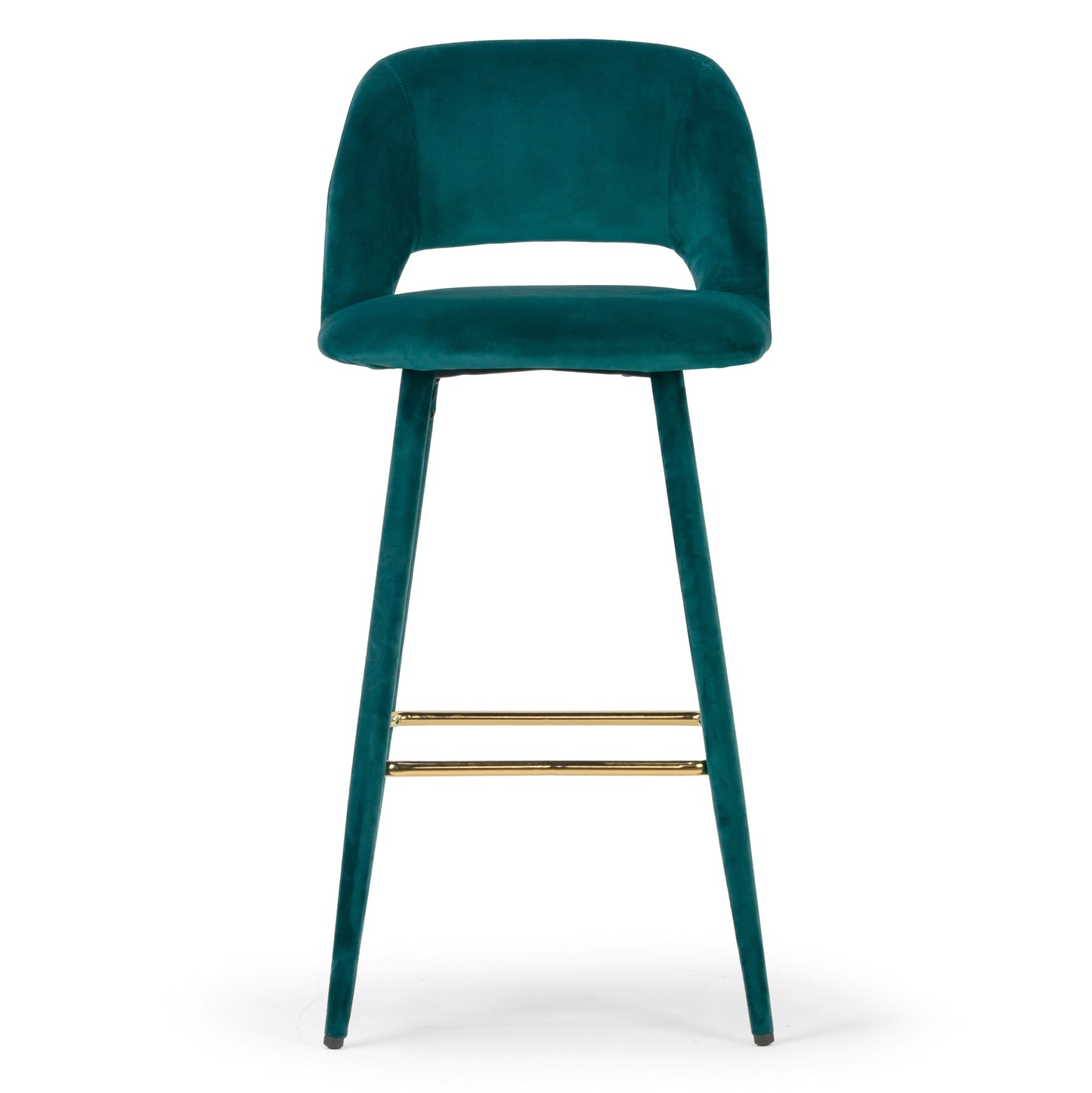 Set of 2 Anita Teal Velvet Barstool with Upholstered Legs and Golden Footrest