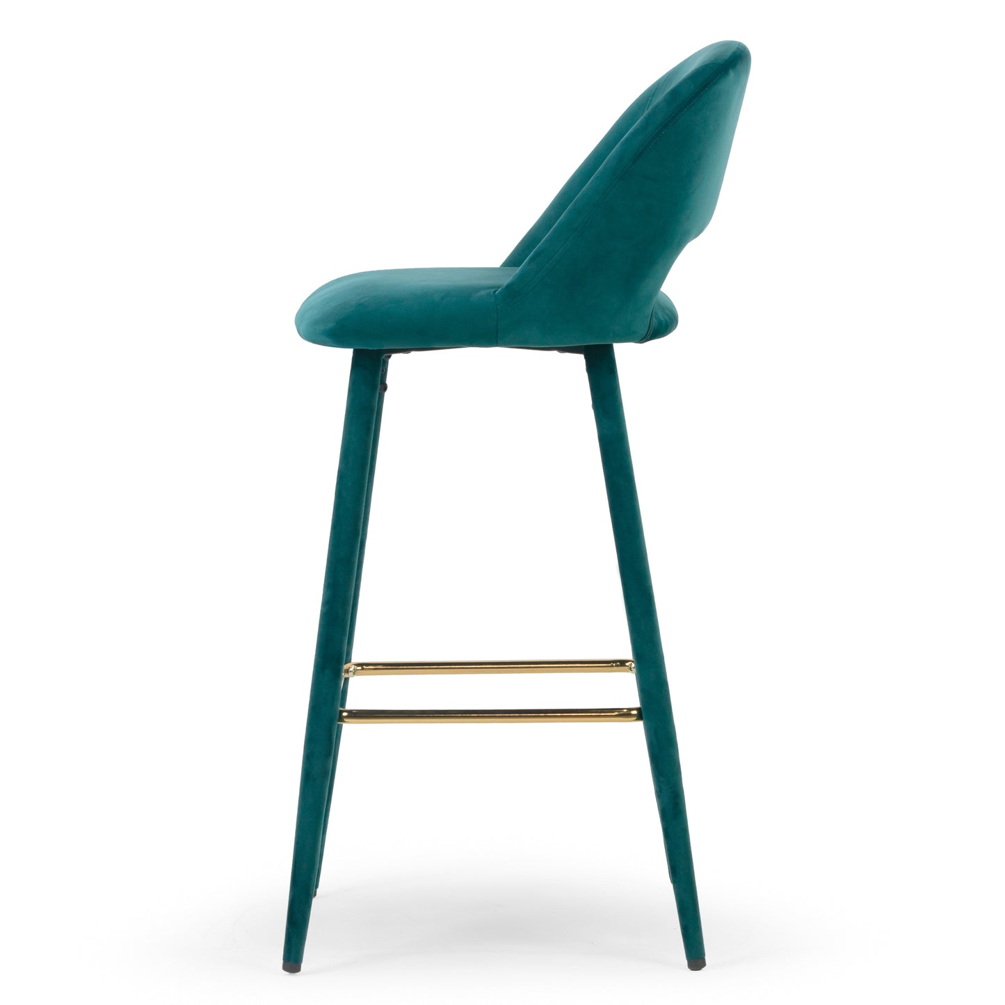 Set of 2 Anita Teal Velvet Barstool with Upholstered Legs and Golden Footrest