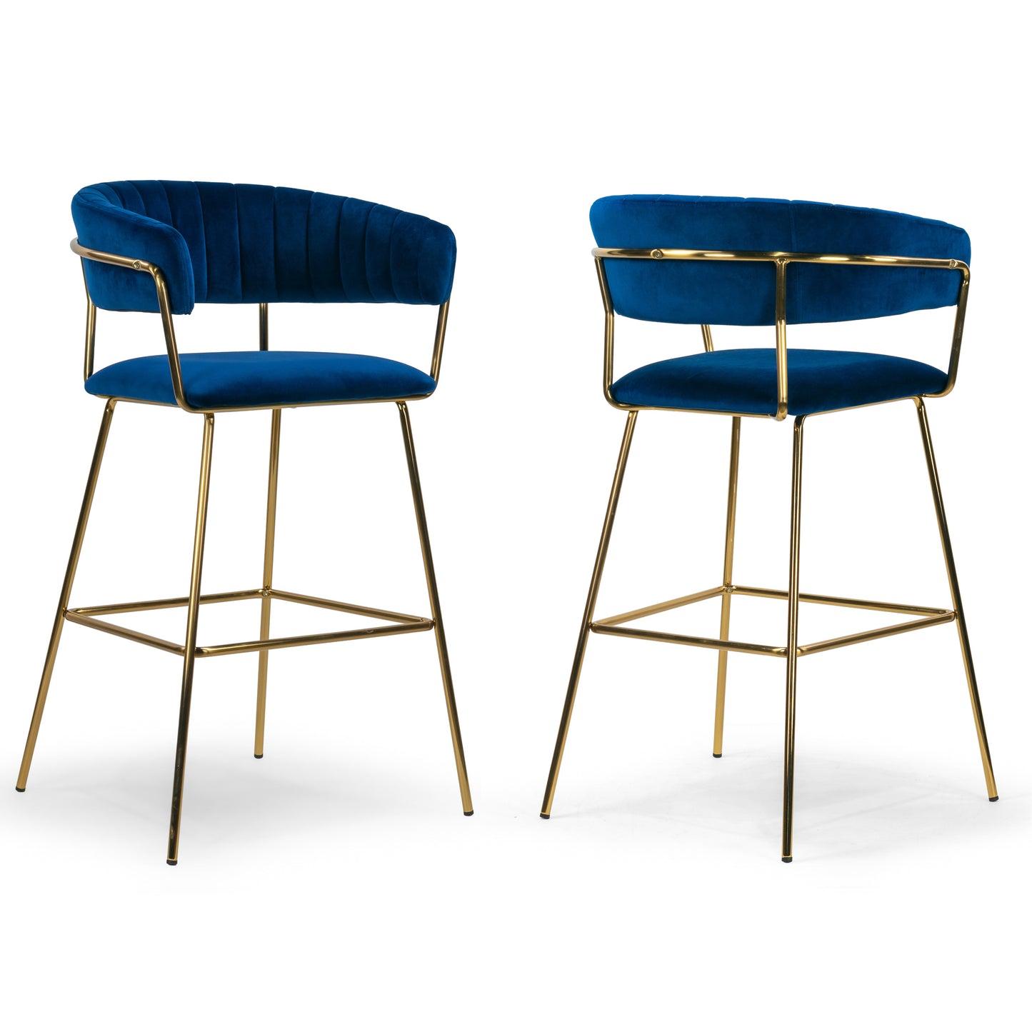 Set of 2 Anya Blue Velvet Barstool with Golden Metal Legs