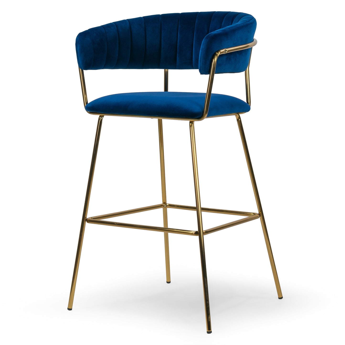 Set of 2 Anya Blue Velvet Barstool with Golden Metal Legs