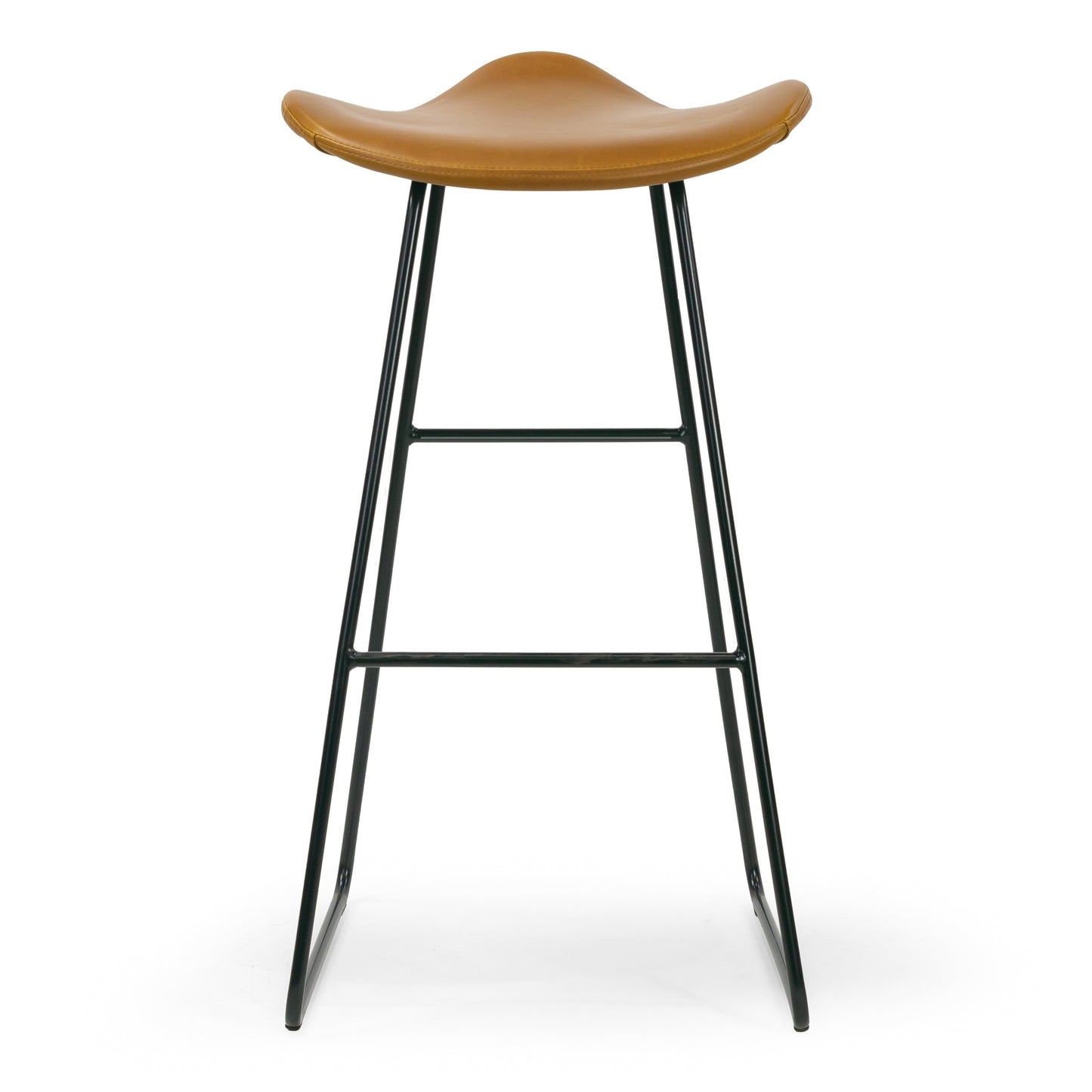 Set of 2 Aoi Brown Faux Leather Backless Barstool with Black Metal Legs