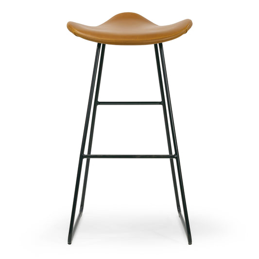 Set of 2 Aoi Brown Faux Leather Backless Barstool with Black Metal Legs