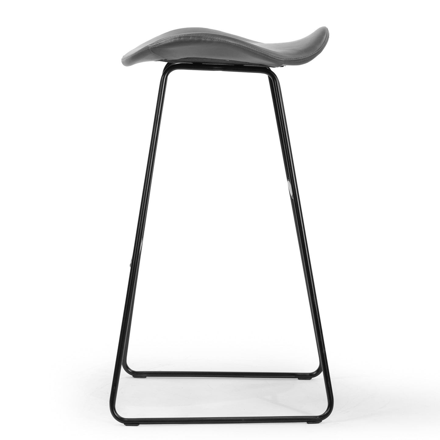 Set of 2 Aoi Grey Faux Leather Backless Barstool with Black Metal Legs