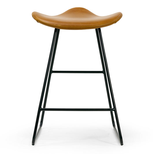 Set of 2 Aoi Brown Faux Leather Backless Counter Stool with Black Metal Legs