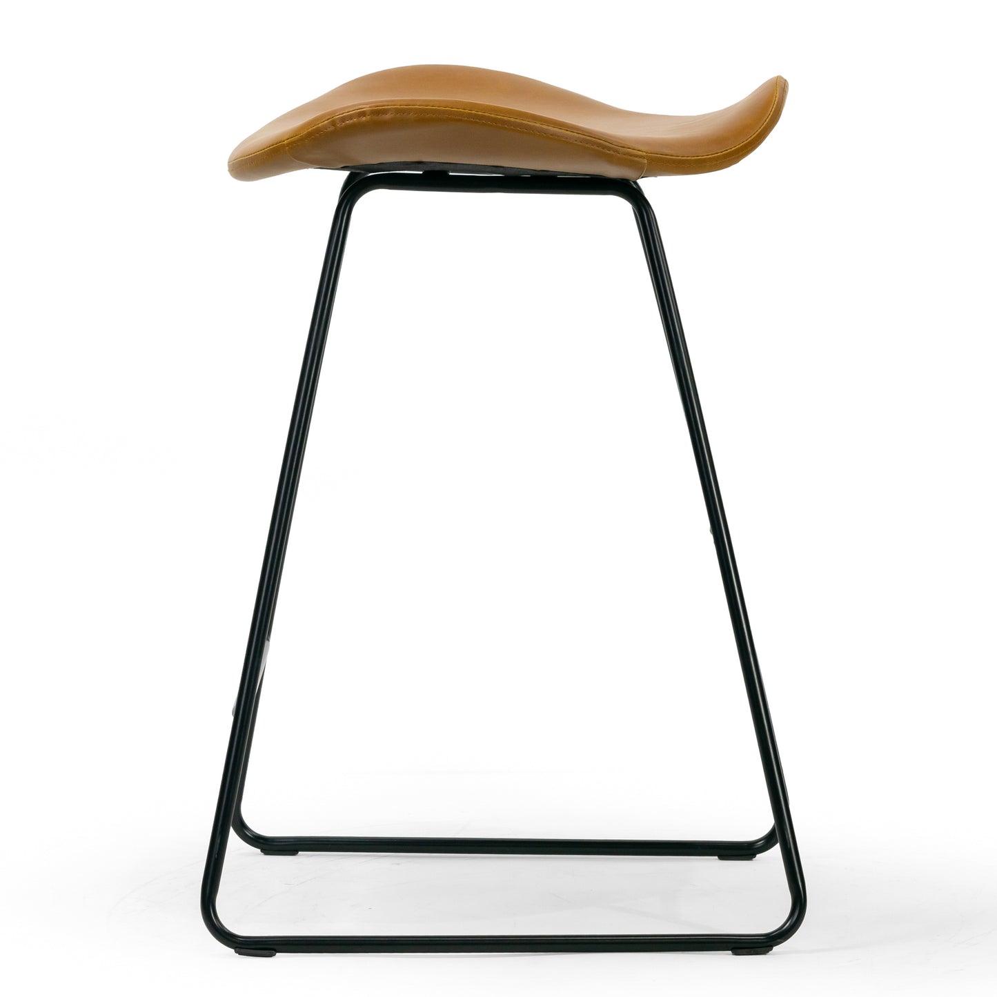 Set of 2 Aoi Brown Faux Leather Backless Counter Stool with Black Metal Legs