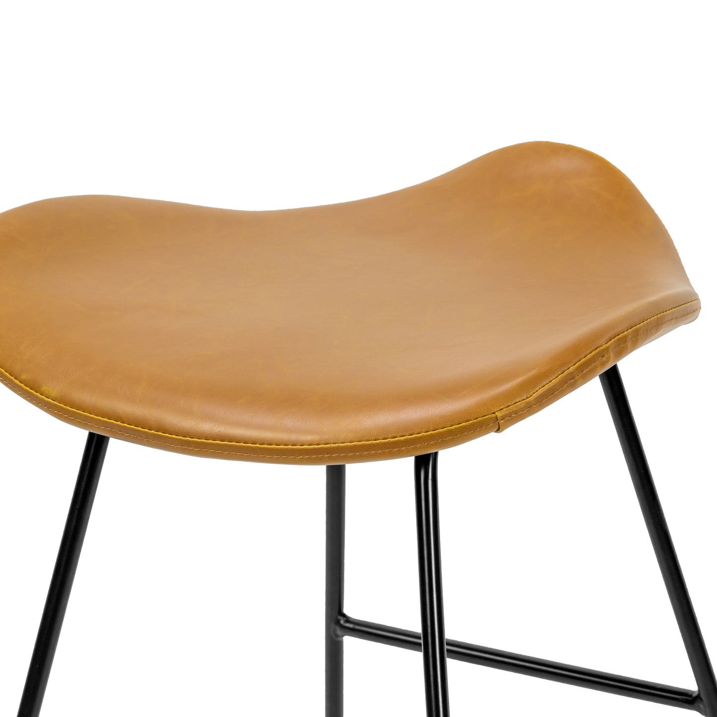 Set of 2 Aoi Brown Faux Leather Backless Counter Stool with Black Metal Legs