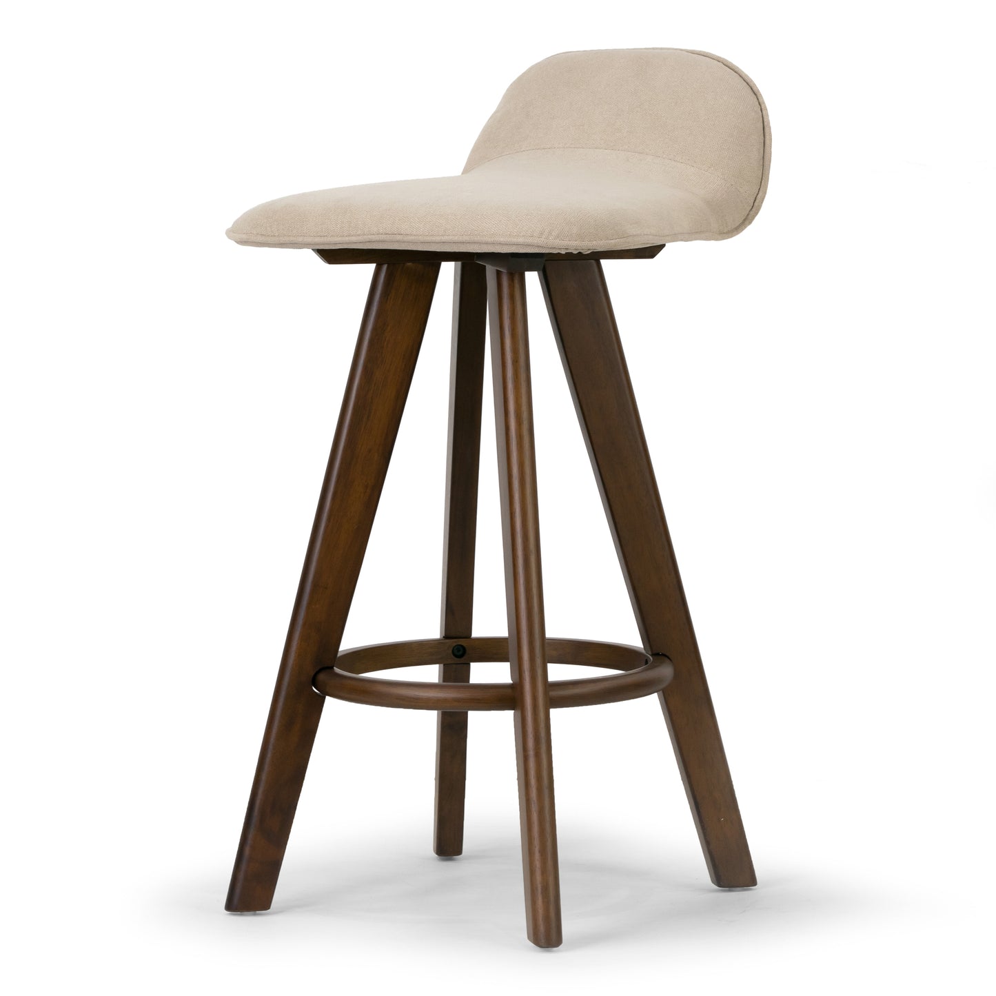 Set of 2 Asta Dark Brown Rubberwood Barstool with Low Back Fabric Seat