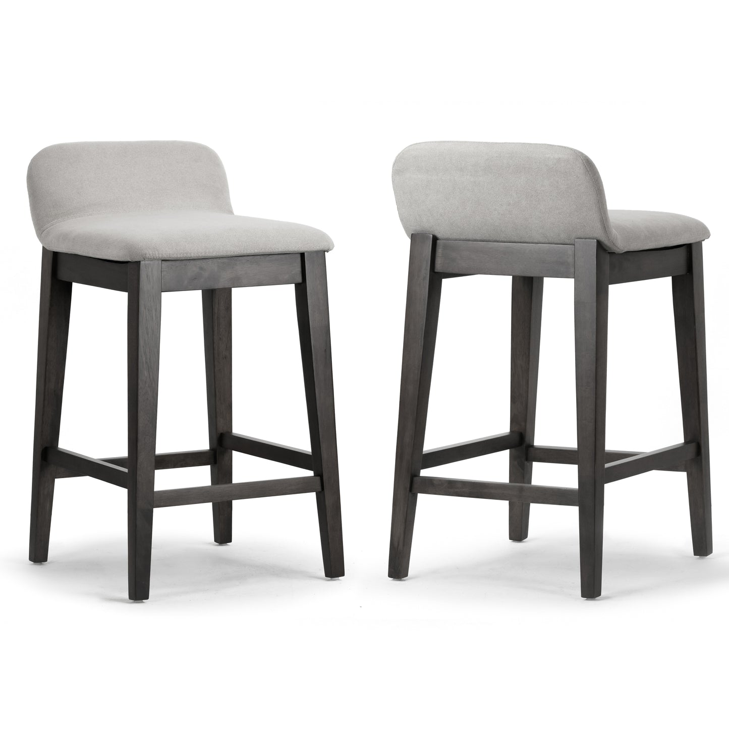 Set of 2 Atia Black Stained Rubberwood Counter Stool with Low Back Fabric Seat