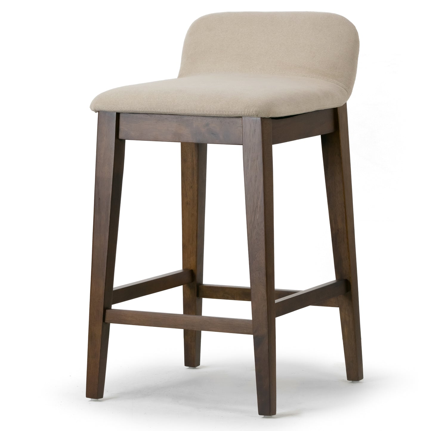 Set of 2 Atia Dark Brown Rubberwood Counter Stool with Low Back Fabric Seat