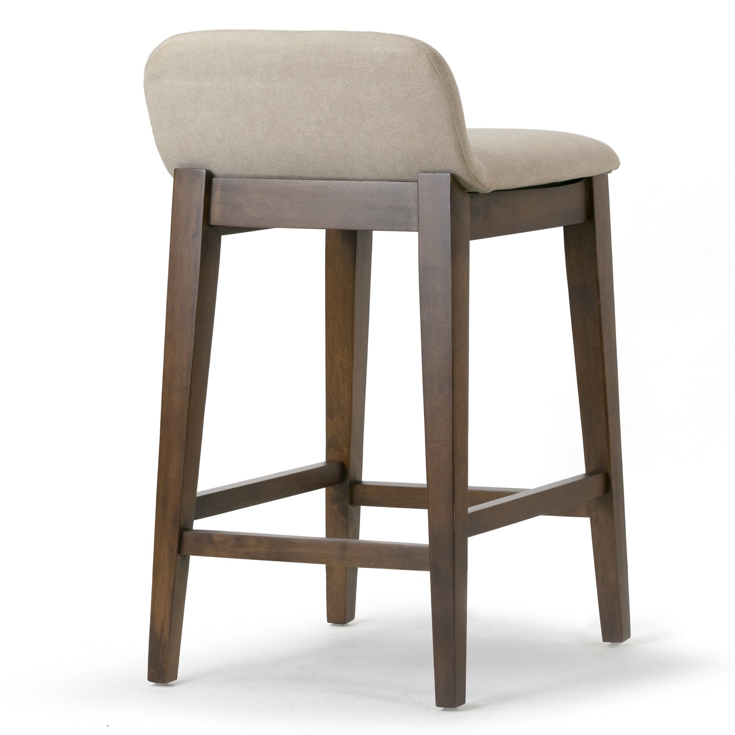 Set of 2 Atia Dark Brown Rubberwood Counter Stool with Low Back Fabric Seat