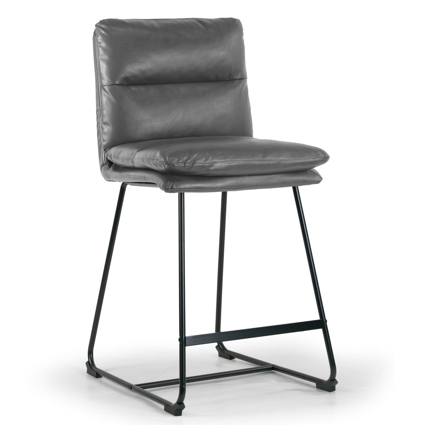 Set of 2 Aulani Grey Upholstered Metal Frame Counter Stool with Puffy Cushions