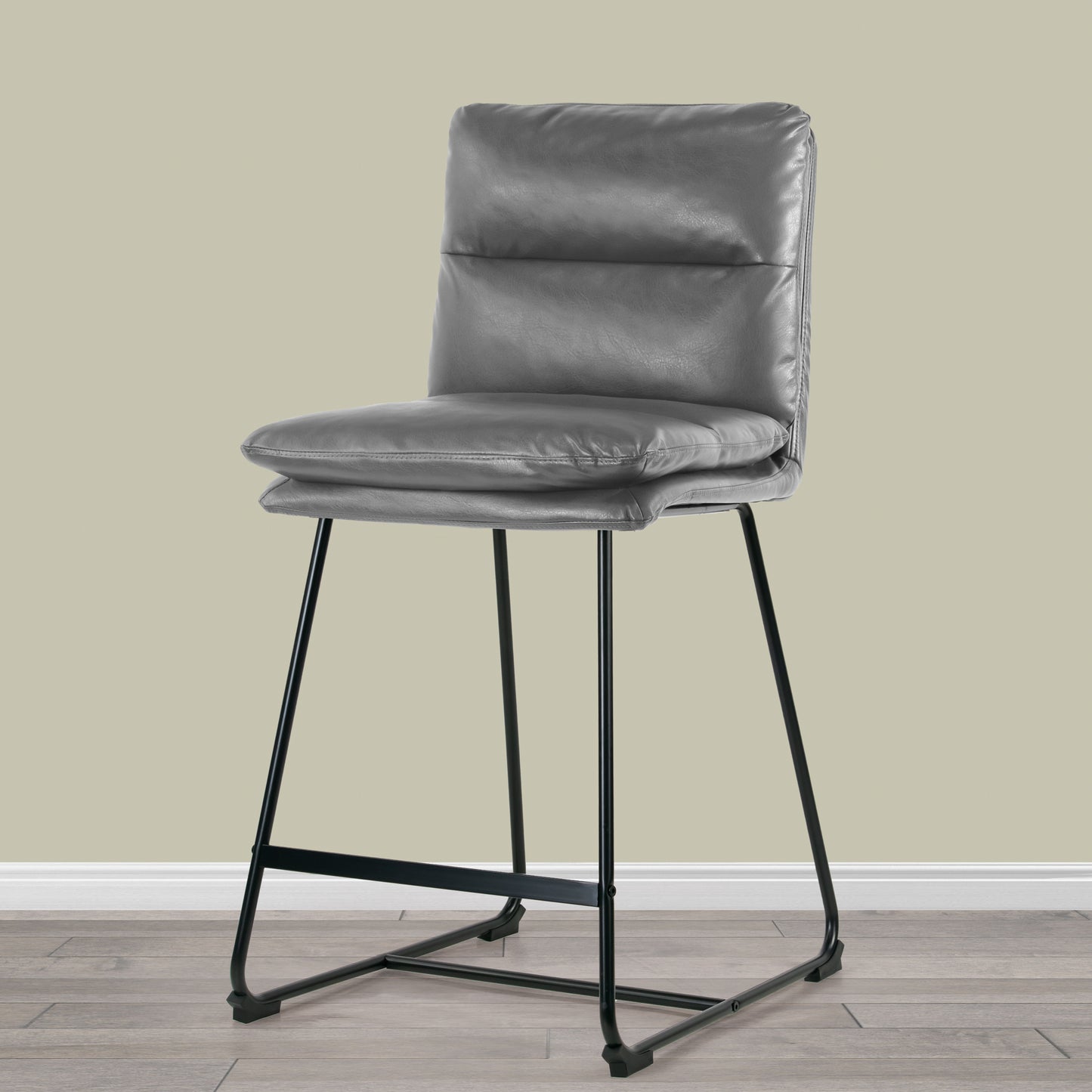 Set of 2 Aulani Grey Upholstered Metal Frame Counter Stool with Puffy Cushions