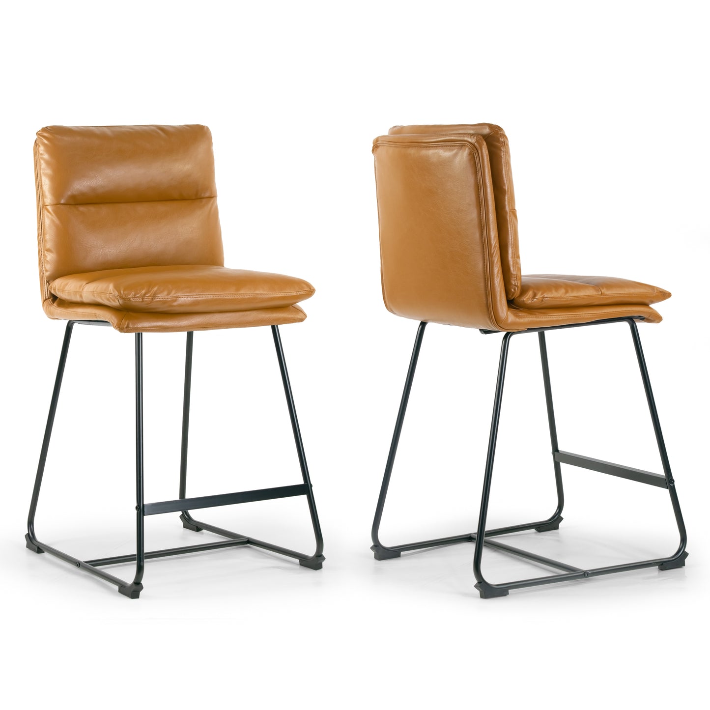 Set of 2 Aulani Light Brown Upholstered Metal Frame Counter Stool with Puffy Cushions