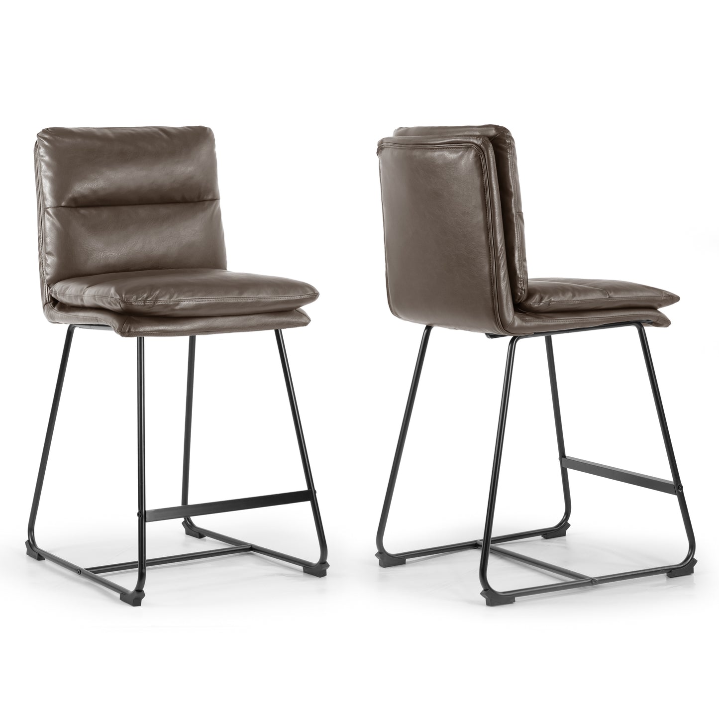 Set of 2 Aulani Brown Upholstered Metal Frame Counter Stool with Puffy Cushions