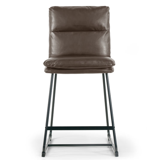 Set of 2 Aulani Brown Upholstered Metal Frame Counter Stool with Puffy Cushions