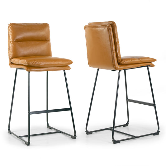 Set of 2 Aulani Light Brown Upholstered Metal Frame Bar Stool with Puffy Cushions
