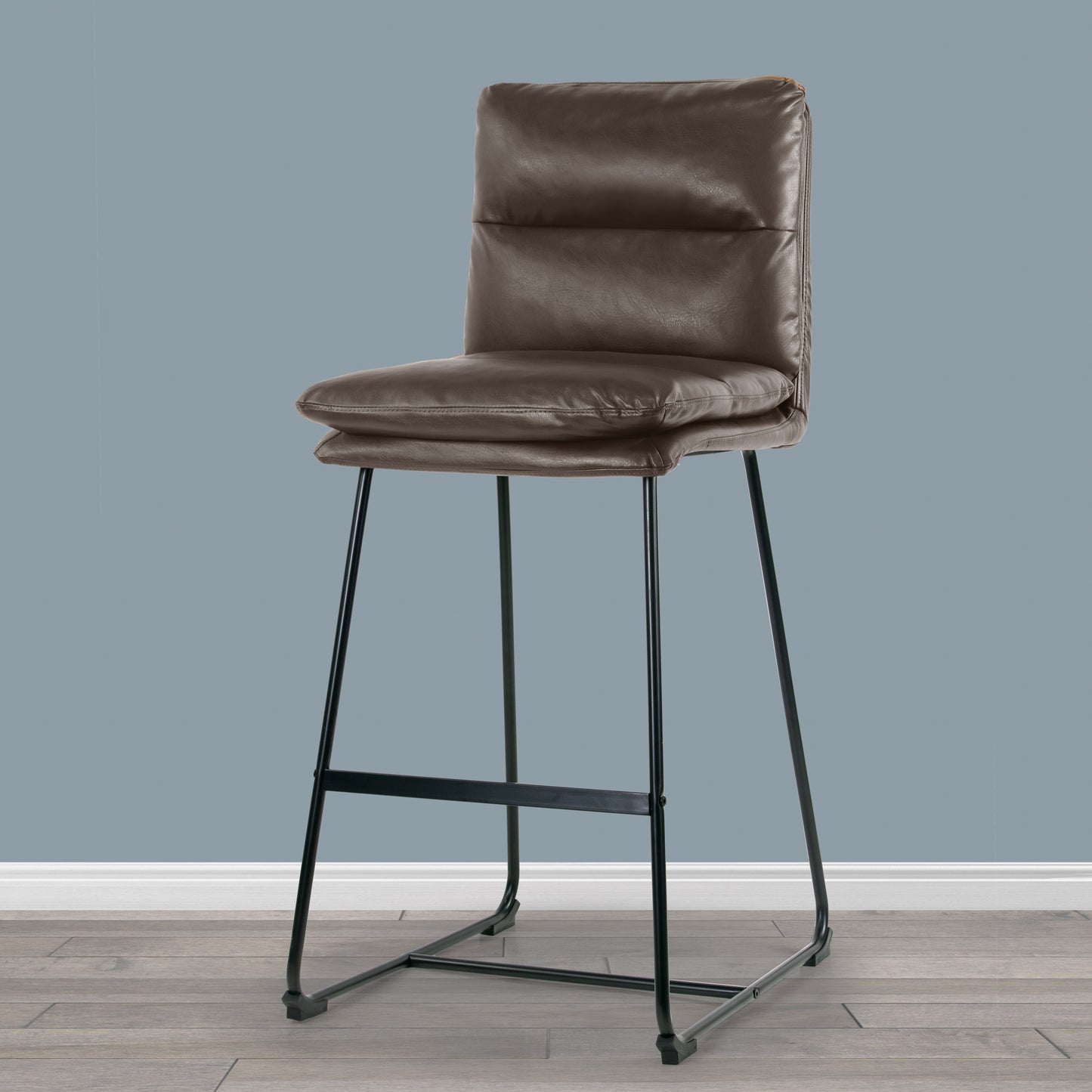 Set of 2 Aulani Brown Upholstered Metal Frame Bar Stool with Puffy Cushions