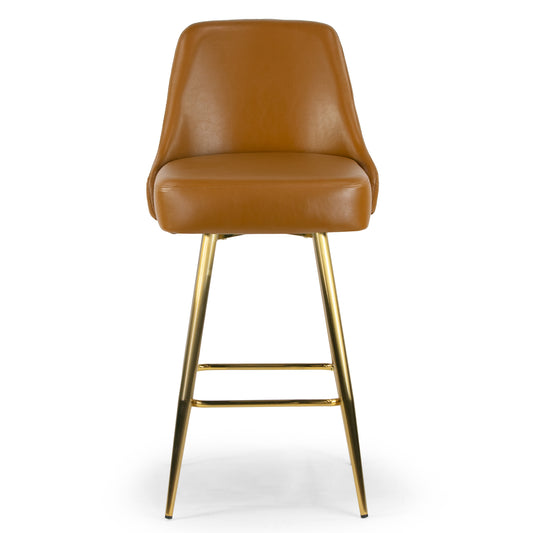 Set of 2 Auren Light Brown Upholstered Metal Frame Bar Stool with Golden Legs