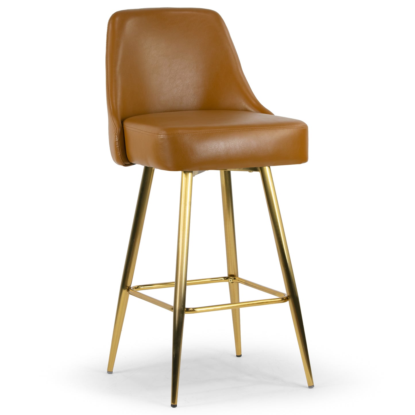 Set of 2 Auren Light Brown Upholstered Metal Frame Bar Stool with Golden Legs