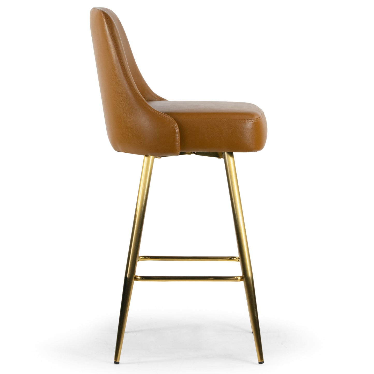 Set of 2 Auren Light Brown Upholstered Metal Frame Bar Stool with Golden Legs