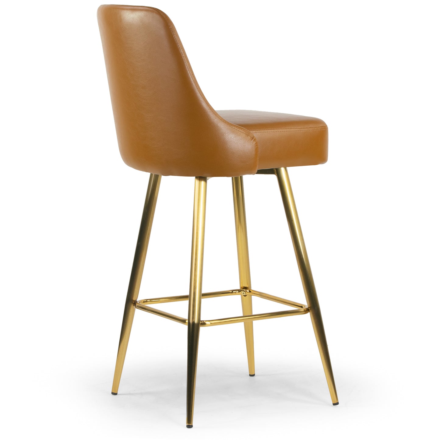 Set of 2 Auren Light Brown Upholstered Metal Frame Bar Stool with Golden Legs