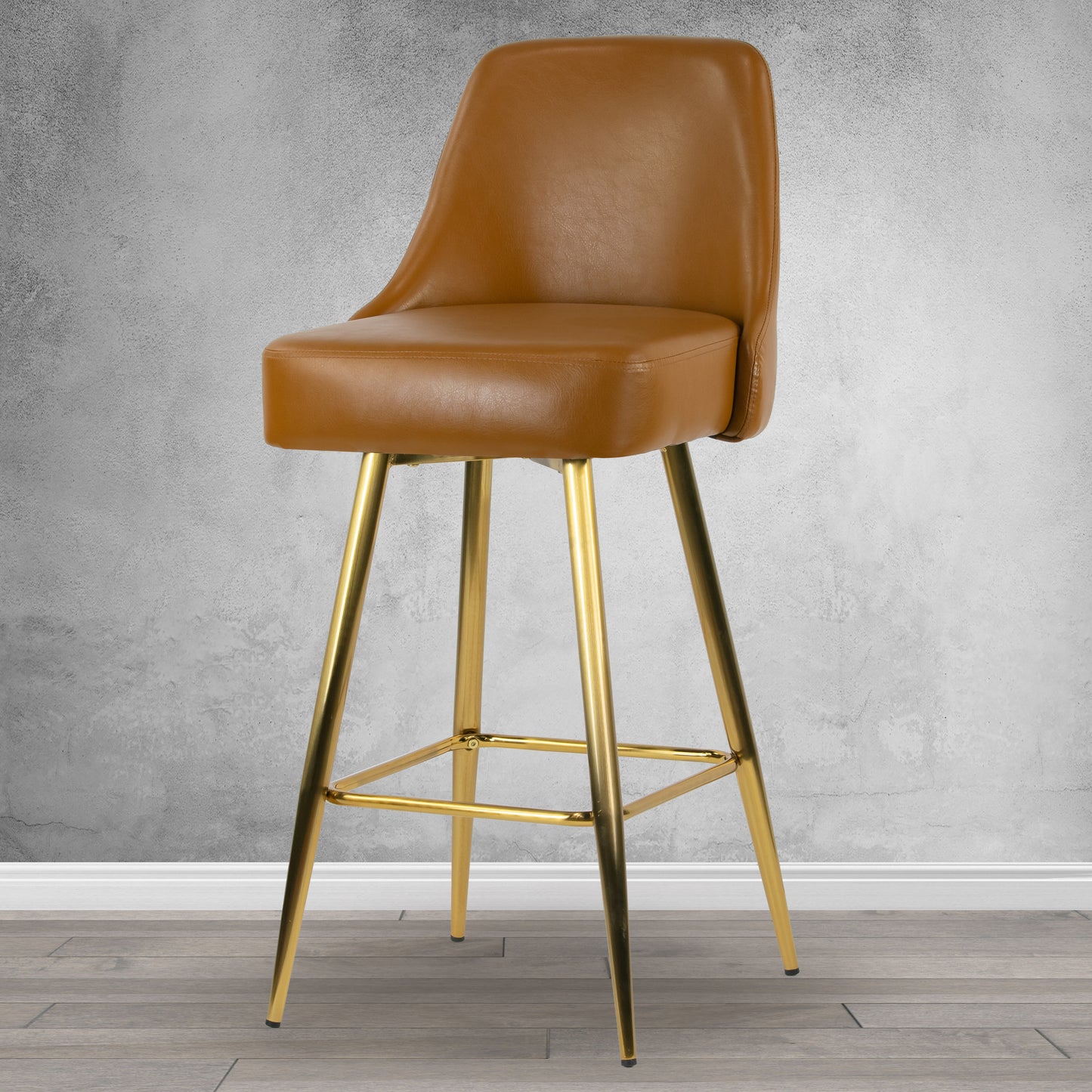 Set of 2 Auren Light Brown Upholstered Metal Frame Bar Stool with Golden Legs