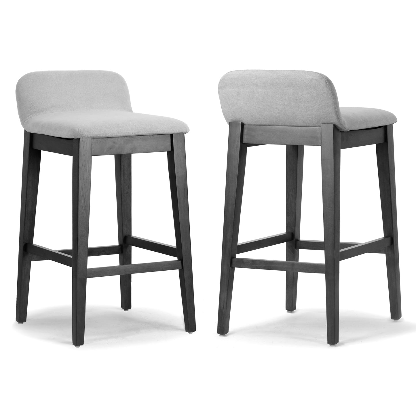 Set of 2 Atia Black Stained Rubberwood Bar Height Barstool with Low Back Fabric Seat