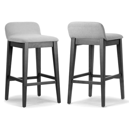 Set of 2 Atia Black Stained Rubberwood Bar Height Barstool with Low Back Fabric Seat