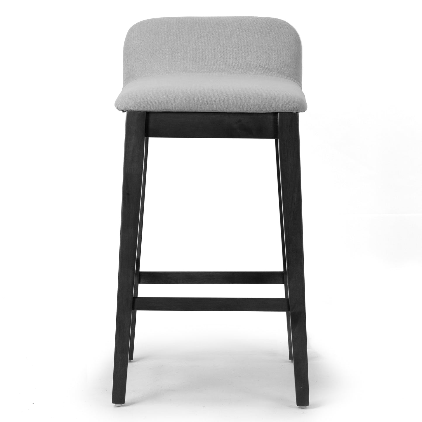 Set of 2 Atia Black Stained Rubberwood Bar Height Barstool with Low Back Fabric Seat