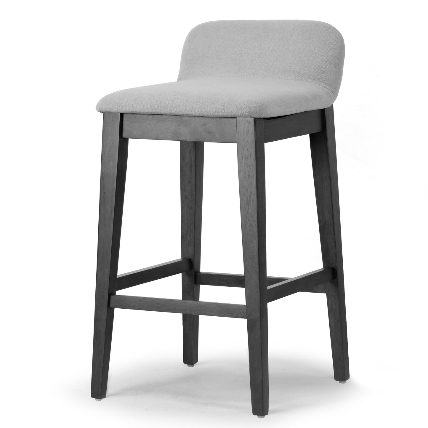 Set of 2 Atia Black Stained Rubberwood Bar Height Barstool with Low Back Fabric Seat