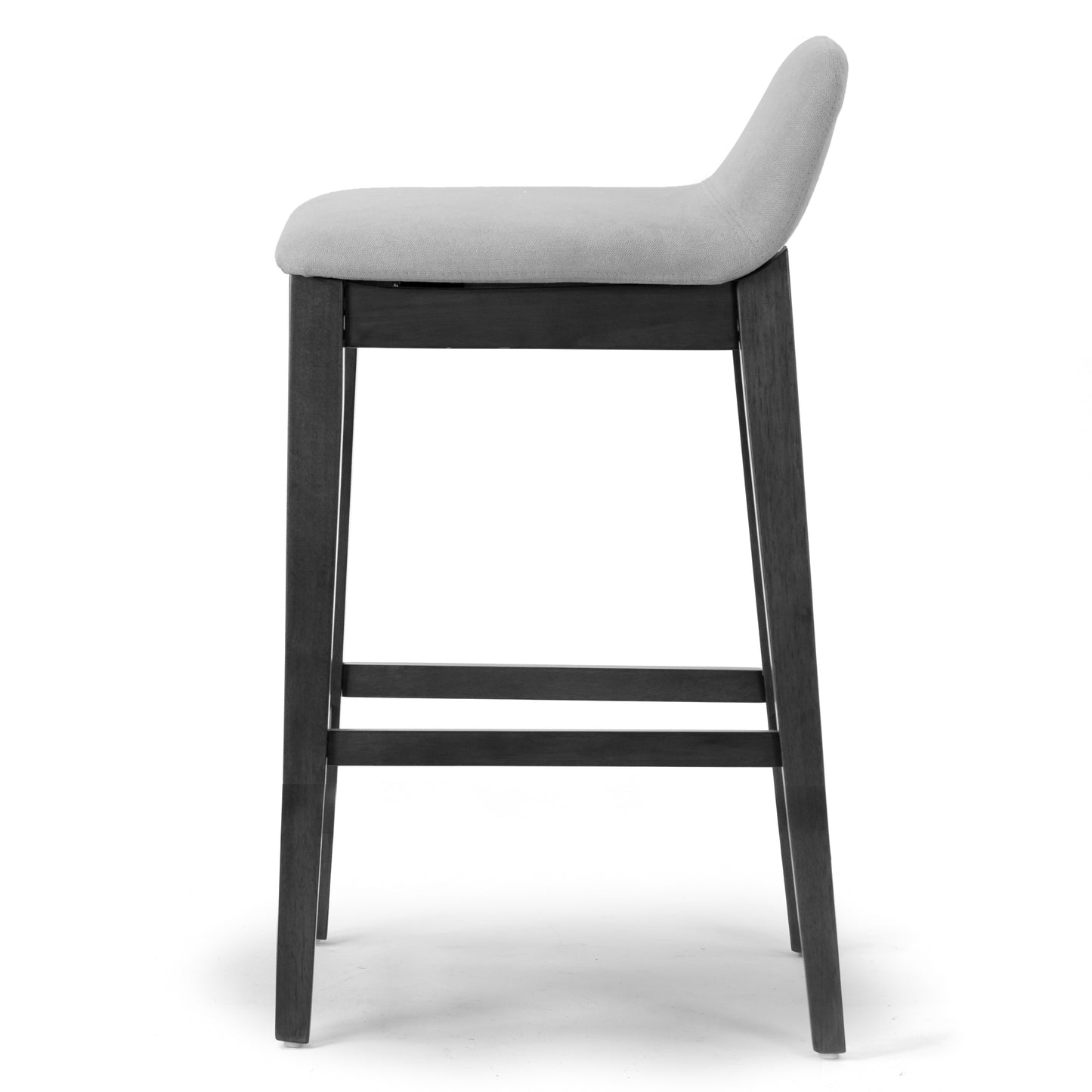 Set of 2 Atia Black Stained Rubberwood Bar Height Barstool with Low Back Fabric Seat
